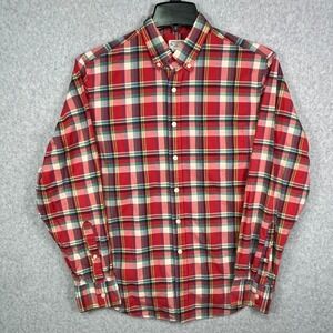 J Crew Men's Shirt M Red Summer Madras Plaid Stretch‎ Button Down Casual